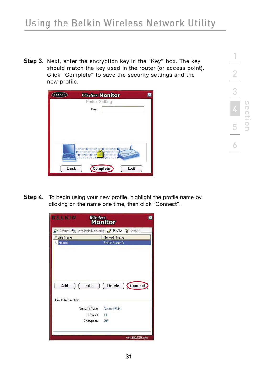 Belkin F6D301 user manual Using the Belkin Wireless Network Utility 