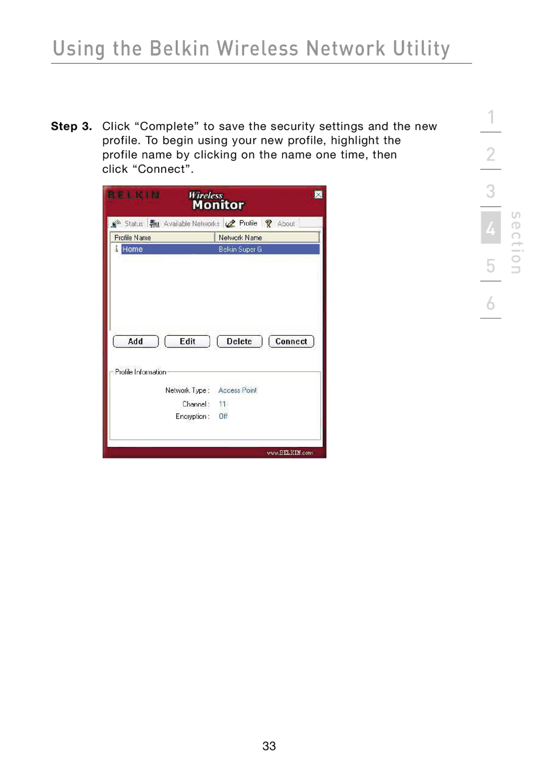 Belkin F6D301 user manual Using the Belkin Wireless Network Utility 