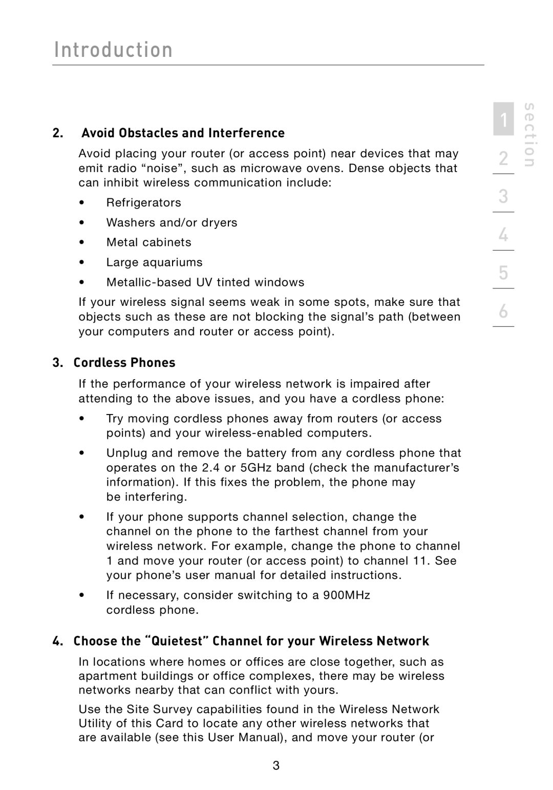 Belkin F6D301 Avoid Obstacles and Interference, Cordless Phones, Choose the Quietest Channel for your Wireless Network 