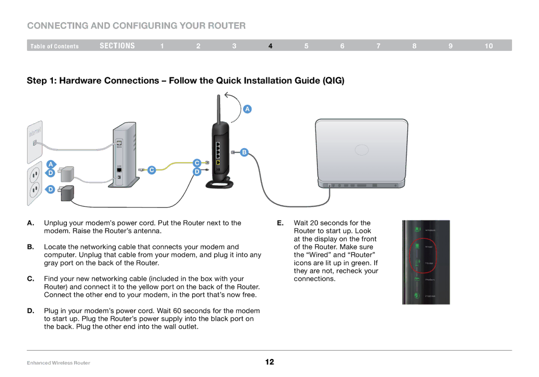 Belkin F6D4230-4 Connecting and Configuring your Router, Hardware Connections Follow the Quick Installation Guide QIG 