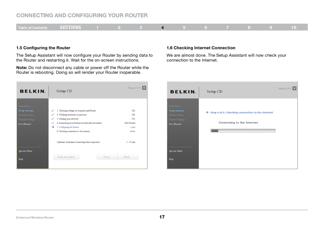 Belkin 8820-00034, F6D4230-4 user manual Configuring the Router Checking Internet Connection 