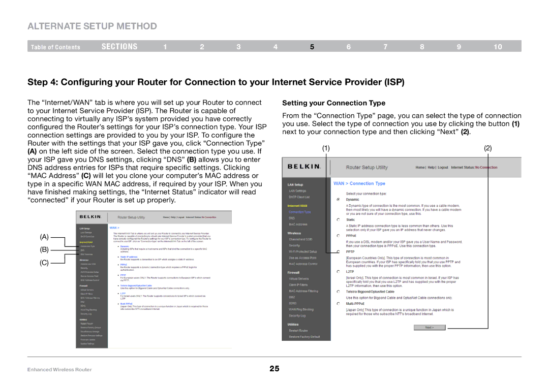 Belkin 8820-00034, F6D4230-4 user manual Setting your Connection Type 