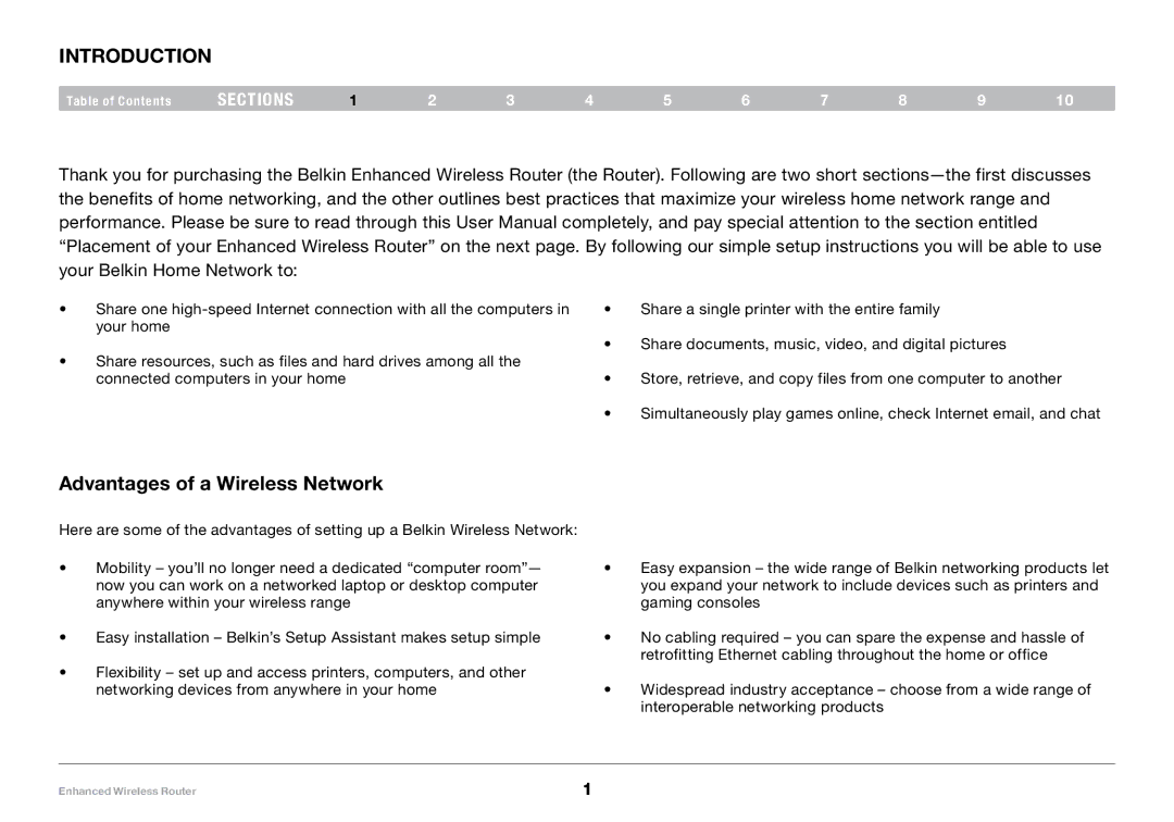 Belkin 8820-00034, F6D4230-4 user manual Introduction, Advantages of a Wireless Network 