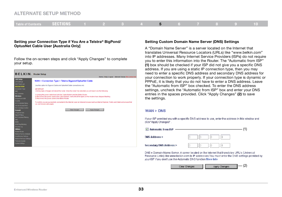 Belkin 8820-00034, F6D4230-4 user manual Setting Custom Domain Name Server DNS Settings 