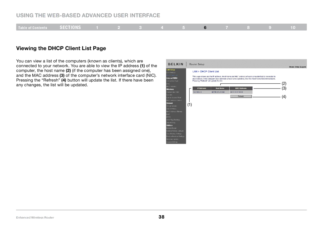 Belkin F6D4230-4, 8820-00034 user manual Viewing the Dhcp Client List 