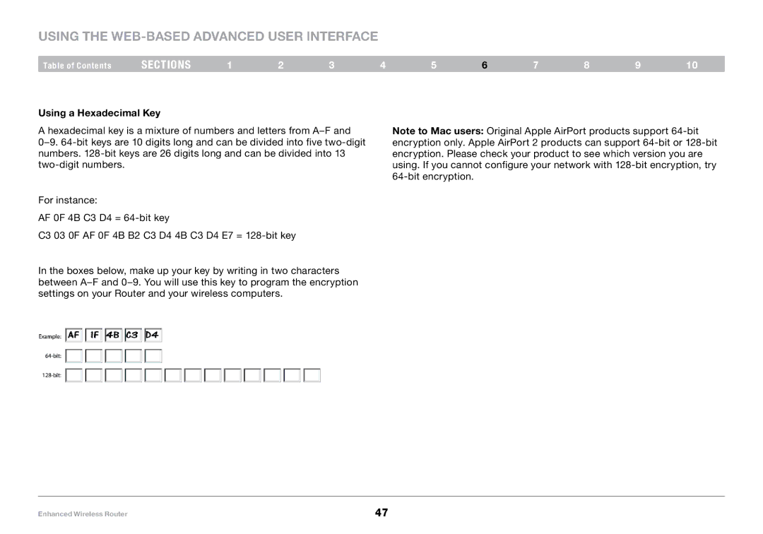 Belkin 8820-00034, F6D4230-4 user manual Using a Hexadecimal Key 