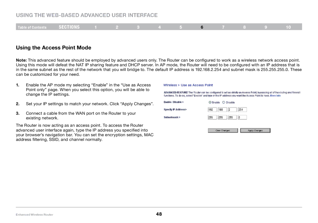 Belkin F6D4230-4, 8820-00034 user manual Using the Access Point Mode 