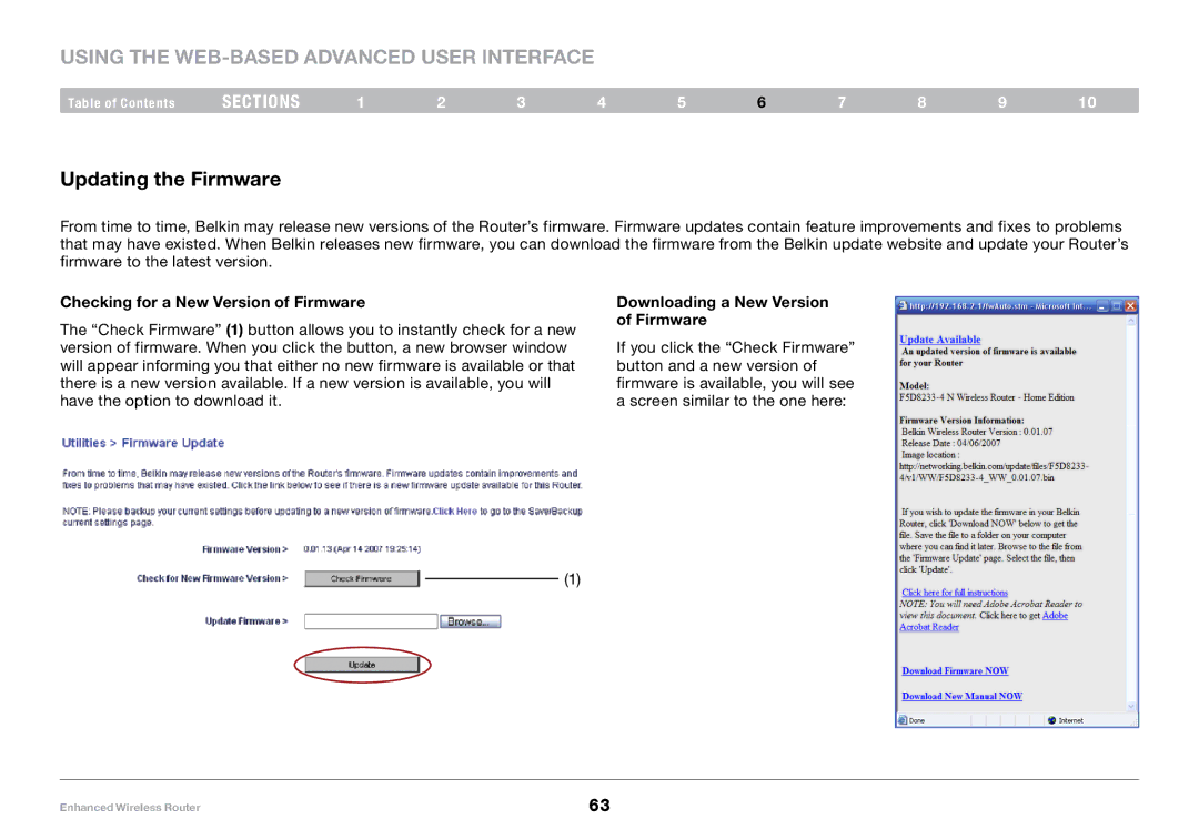Belkin 8820-00034 Updating the Firmware, Checking for a New Version of Firmware, Downloading a New Version of Firmware 