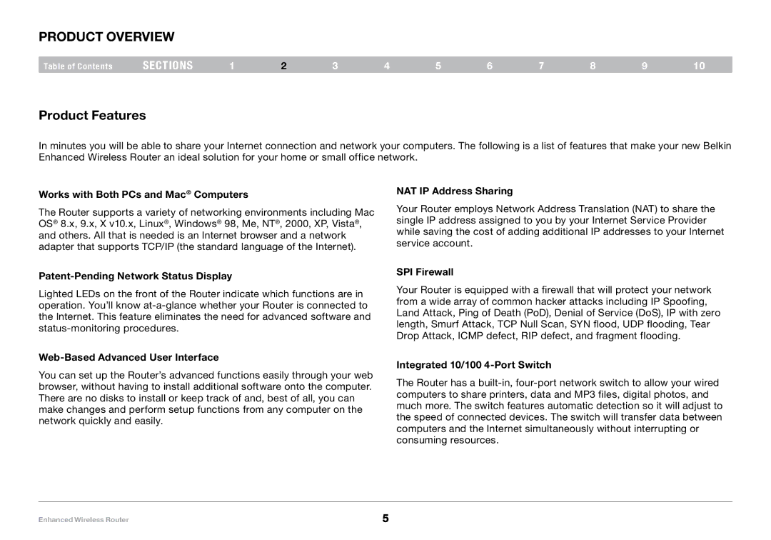 Belkin 8820-00034, F6D4230-4 user manual Product Overview, Product Features 