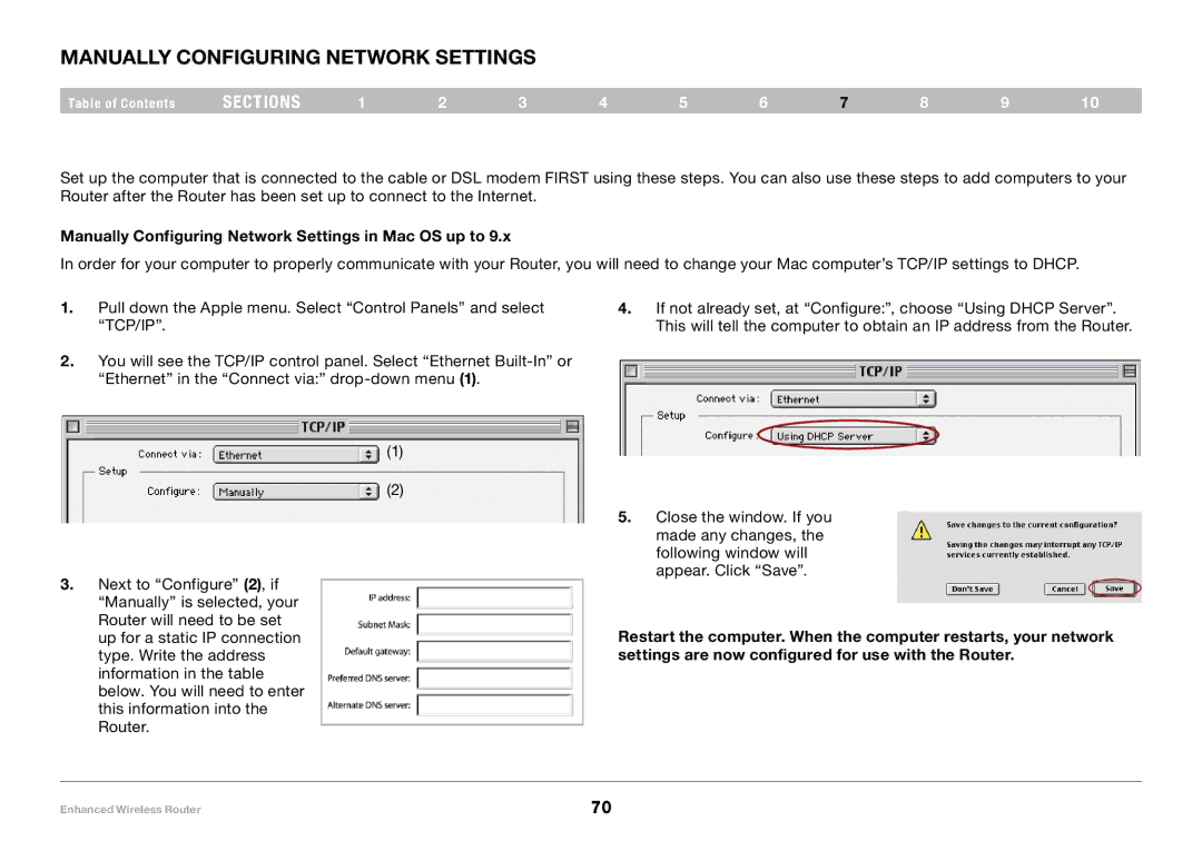 Belkin F6D4230-4, 8820-00034 user manual Manually Configuring Network Settings in Mac OS up to 