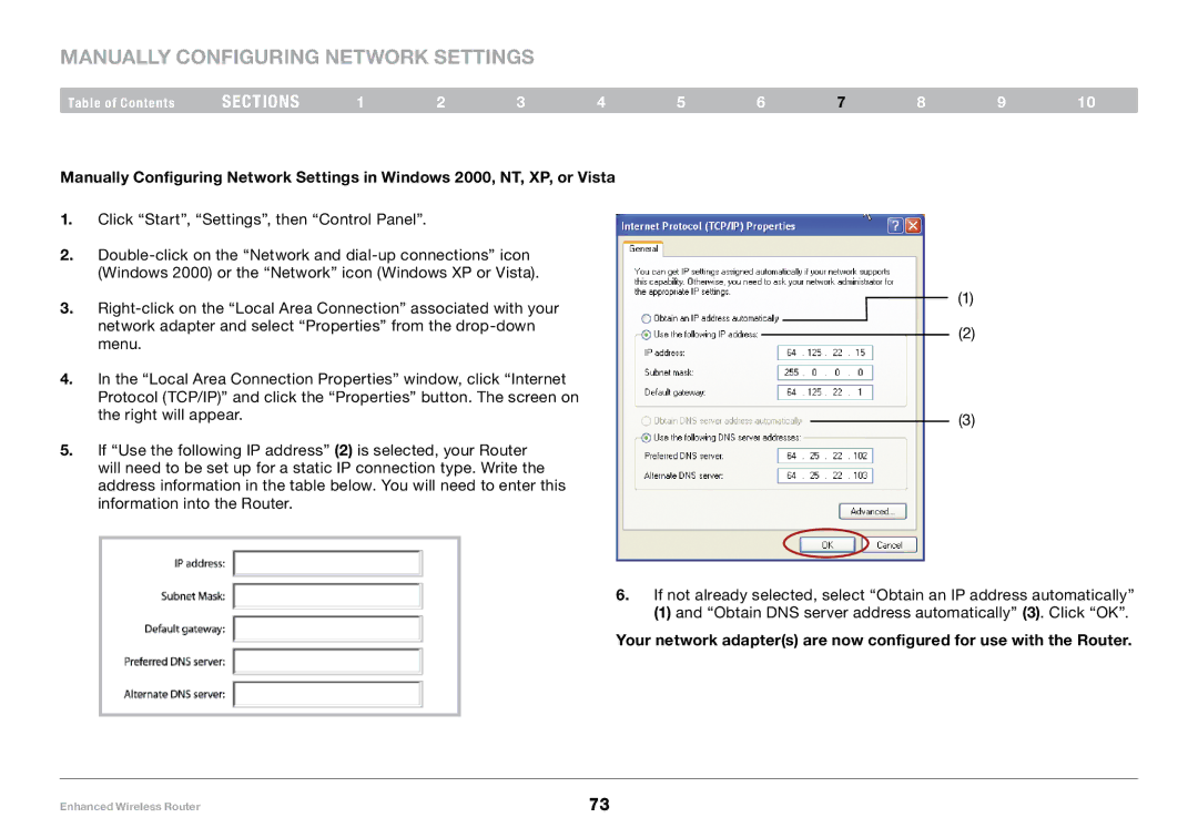 Belkin 8820-00034, F6D4230-4 user manual Manually Configuring Network Settings 