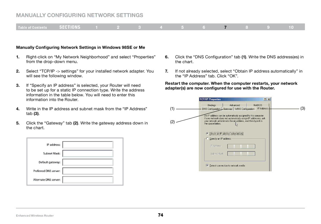 Belkin F6D4230-4, 8820-00034 user manual Manually Configuring Network Settings in Windows 98SE or Me 