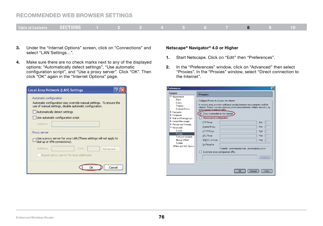 Belkin F6D4230-4, 8820-00034 user manual Recommended Web Browser Settings, Netscape Navigator 4.0 or Higher 