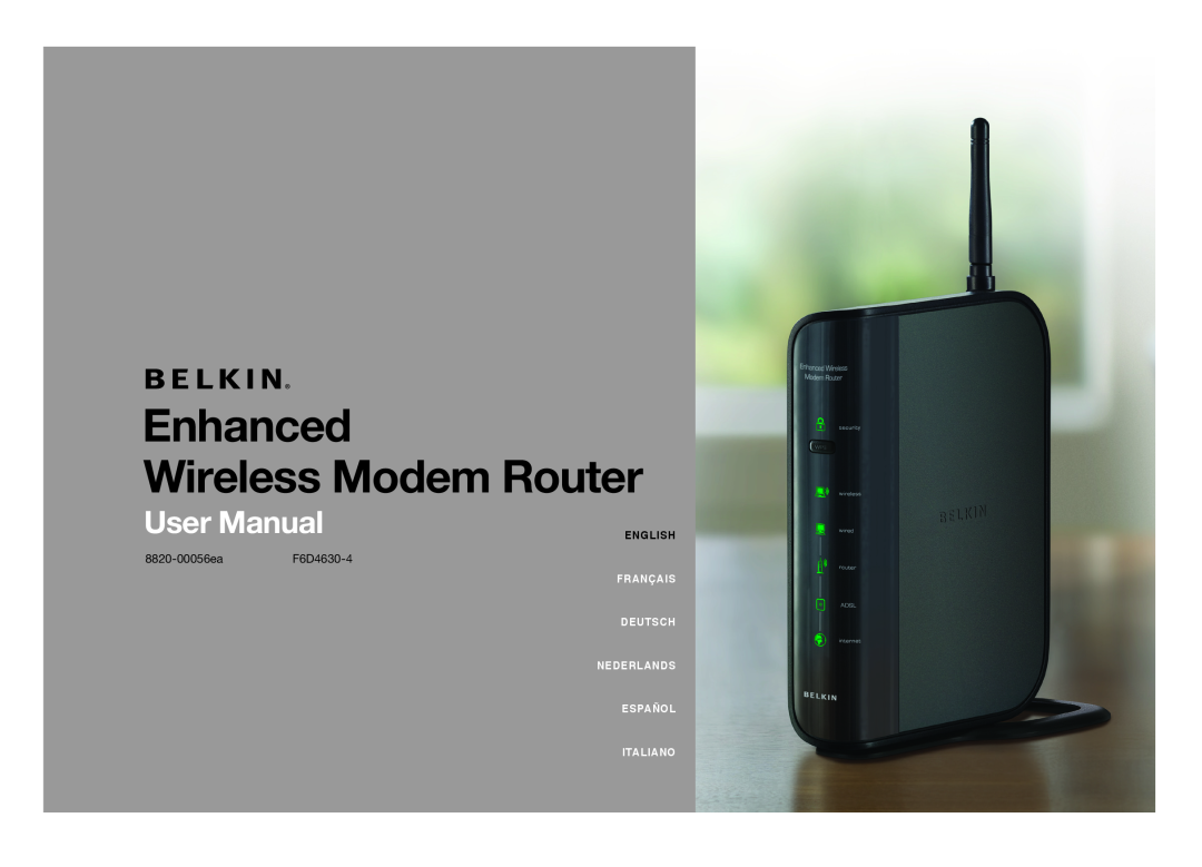 Belkin user manual Enhanced Wireless Modem Router, User Manual, 8820-00056eaF6D4630-4, Italiano 