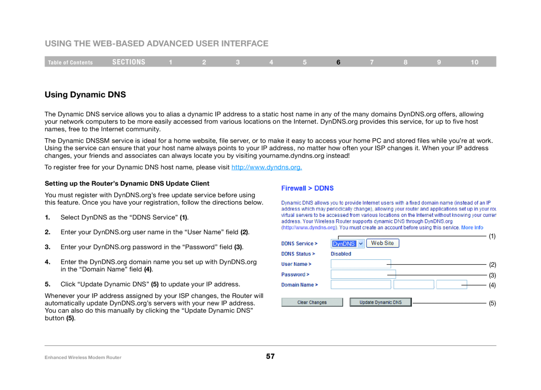 Belkin F6D4630-4 user manual Using the Web-Based Advanced User Interface, Using Dynamic DNS, sections 