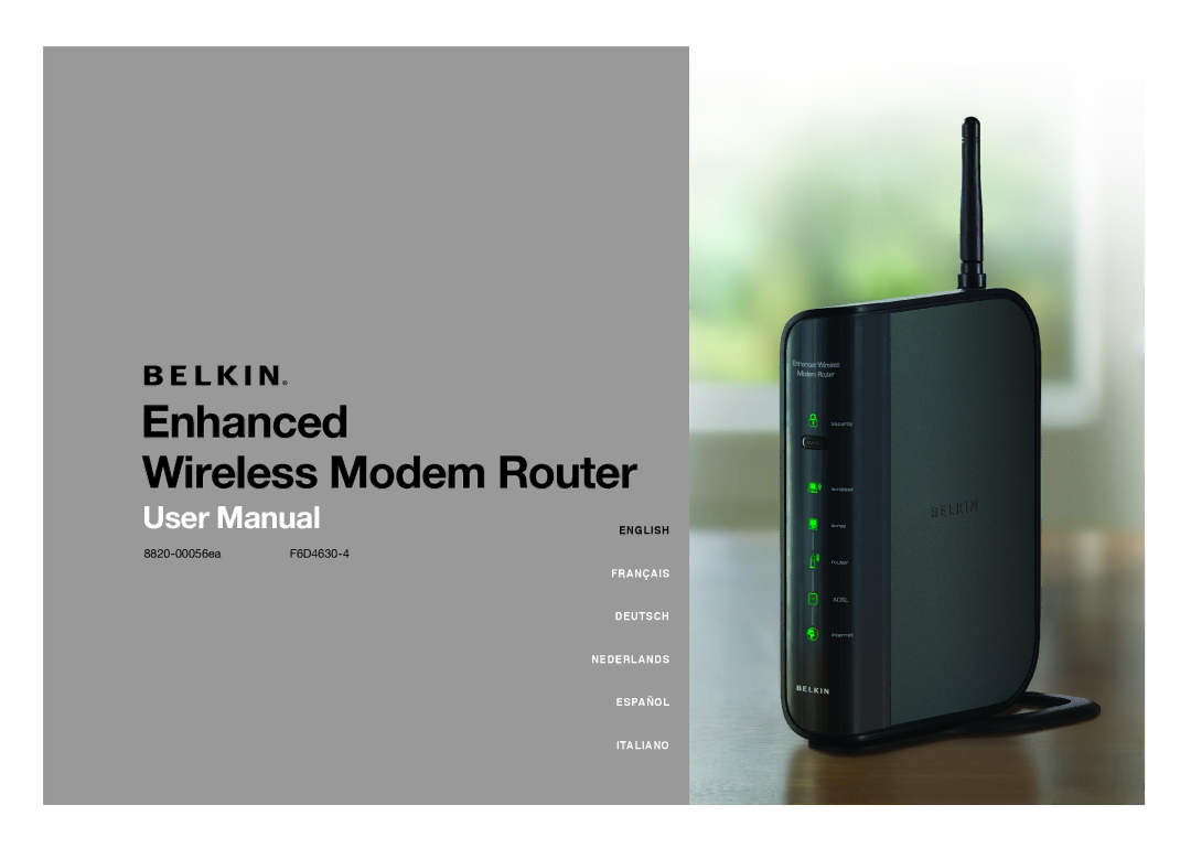 Belkin F6D4630-4 user manual Enhanced Wireless Modem Router 