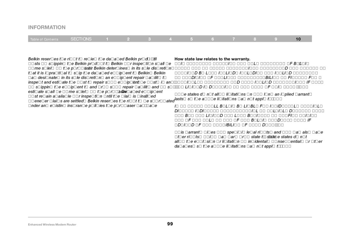 Belkin F6D4630-4 user manual How state law relates to the warranty 