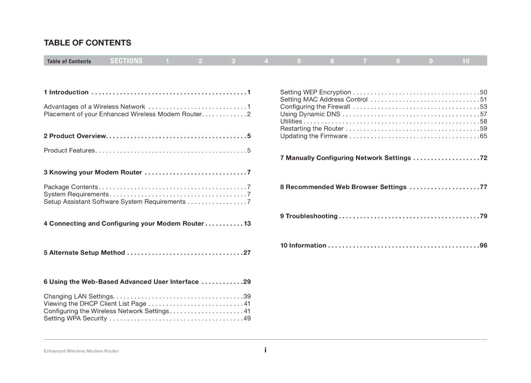 Belkin F6D4630-4 user manual Table of Contents 