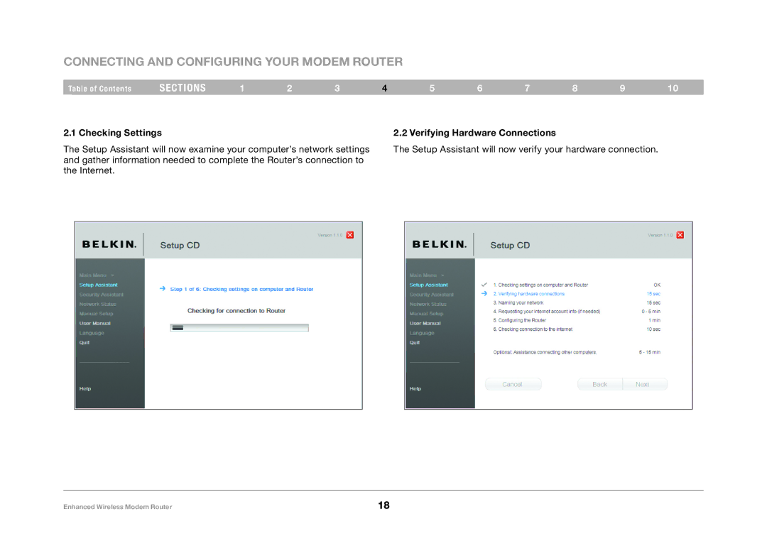 Belkin F6D4630-4 user manual Checking Settings Verifying Hardware Connections 