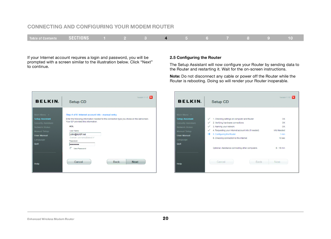 Belkin F6D4630-4 user manual Configuring the Router 