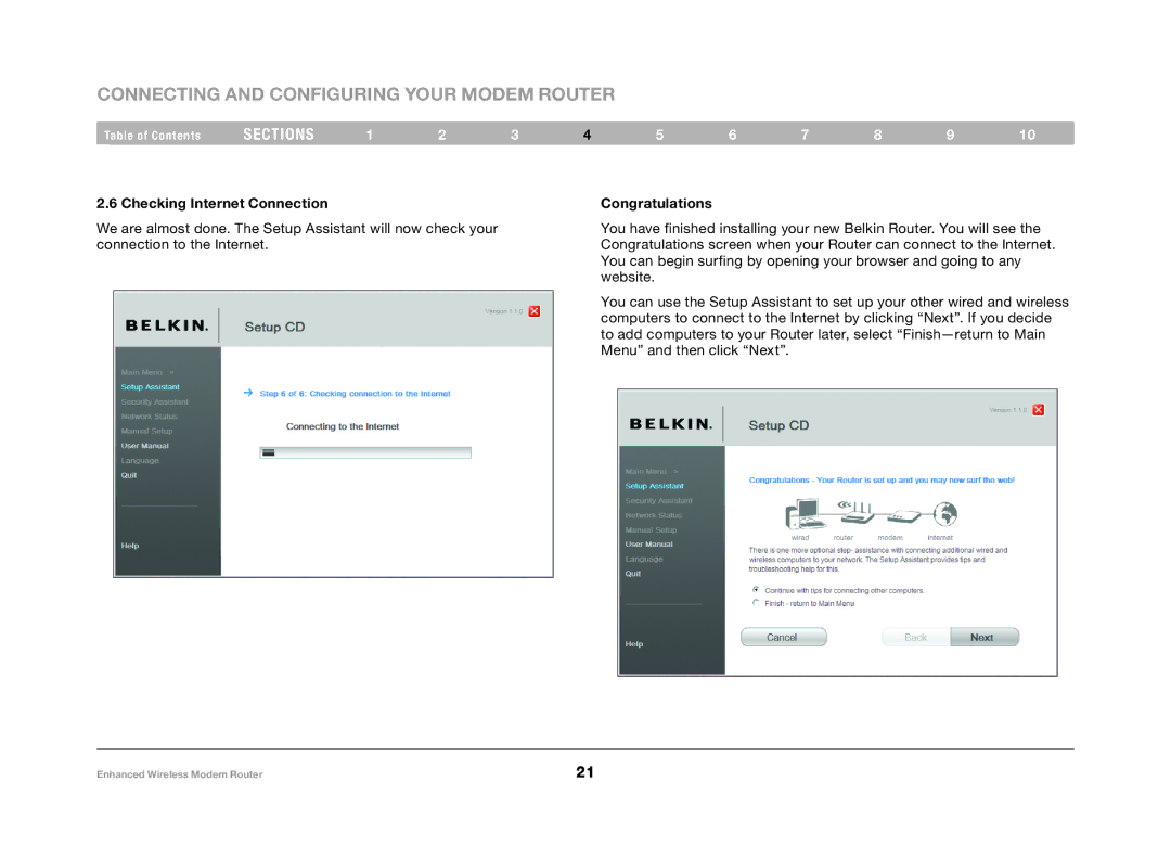 Belkin F6D4630-4 user manual Checking Internet Connection Congratulations 