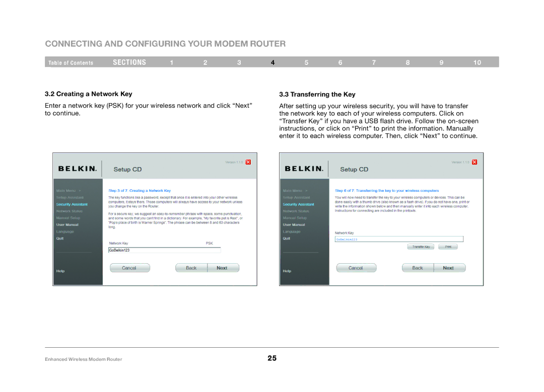 Belkin F6D4630-4 user manual Creating a Network Key, Transferring the Key 