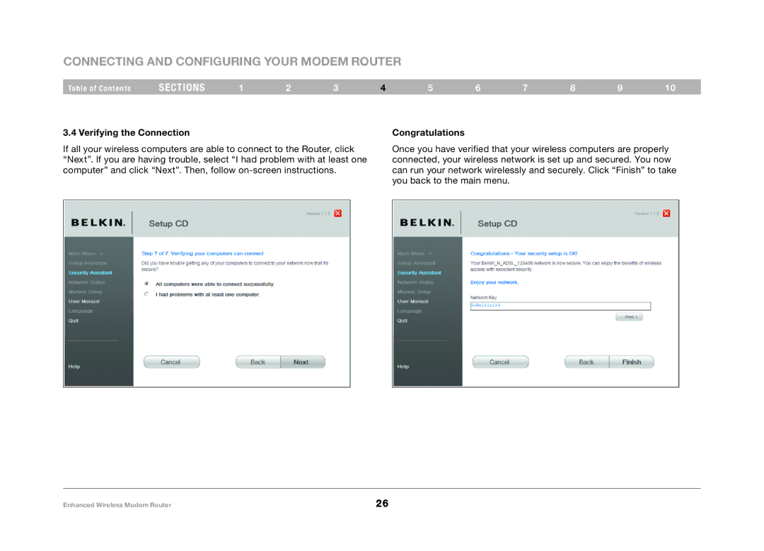 Belkin F6D4630-4 user manual Verifying the Connection Congratulations 