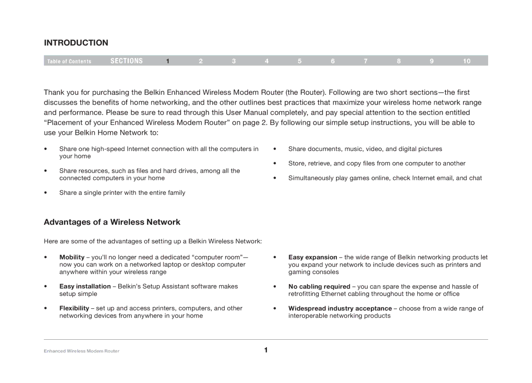 Belkin F6D4630-4 user manual Introduction, Advantages of a Wireless Network 