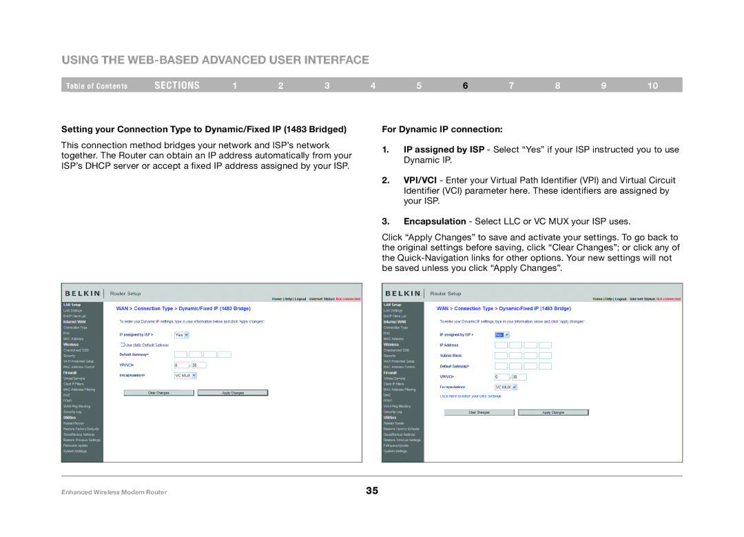 Belkin F6D4630-4 user manual For Dynamic IP connection 