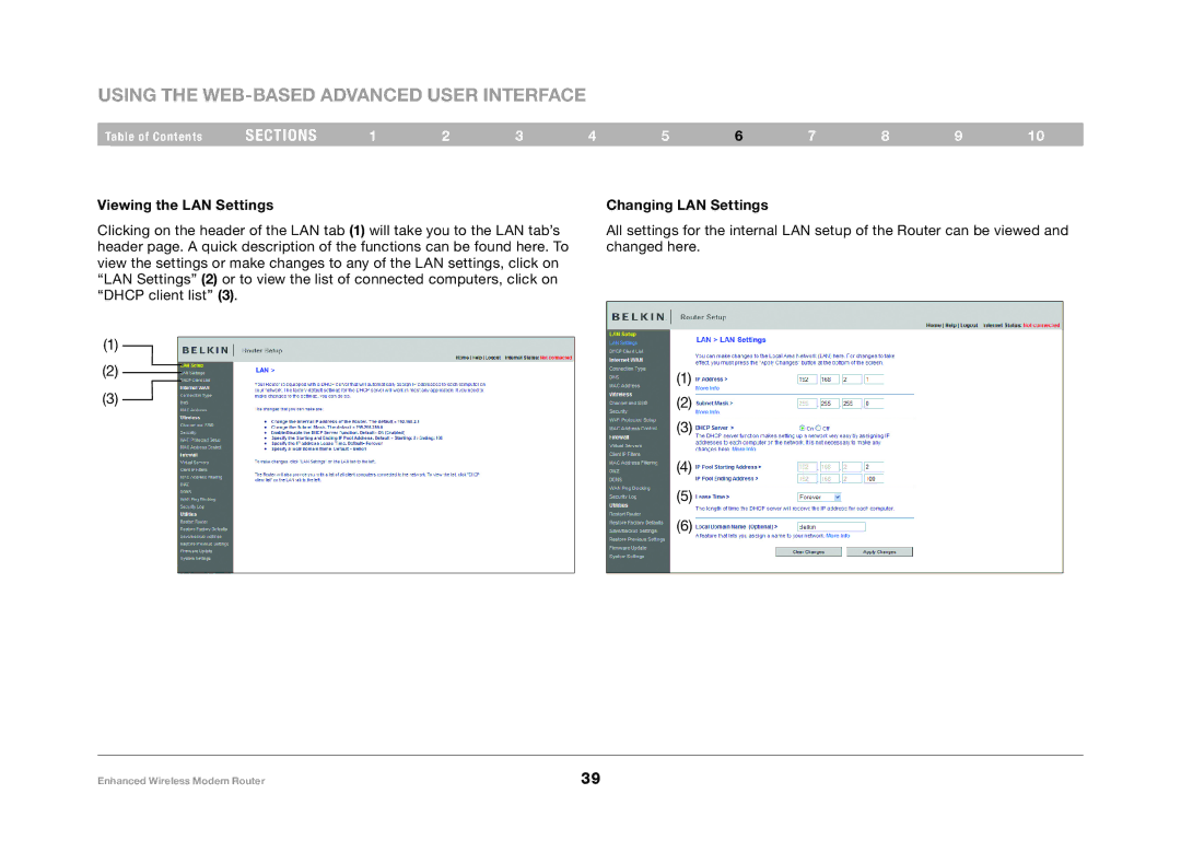 Belkin F6D4630-4 user manual Viewing the LAN Settings Changing LAN Settings 