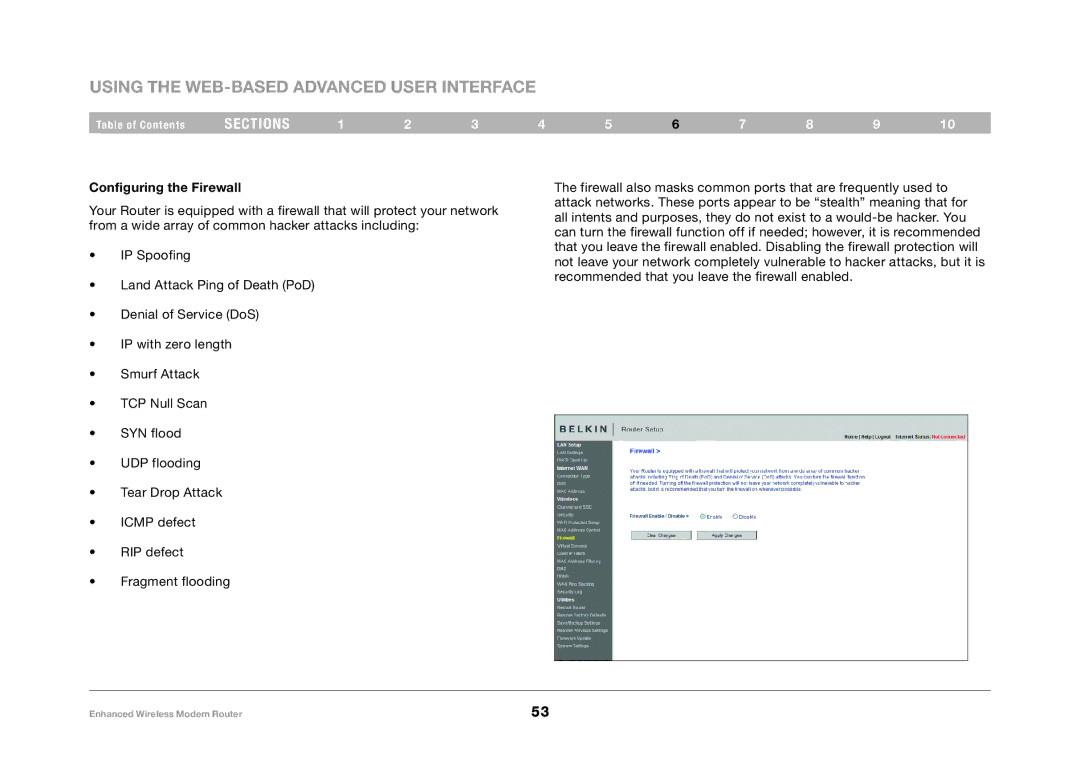 Belkin F6D4630-4 user manual Configuring the Firewall 