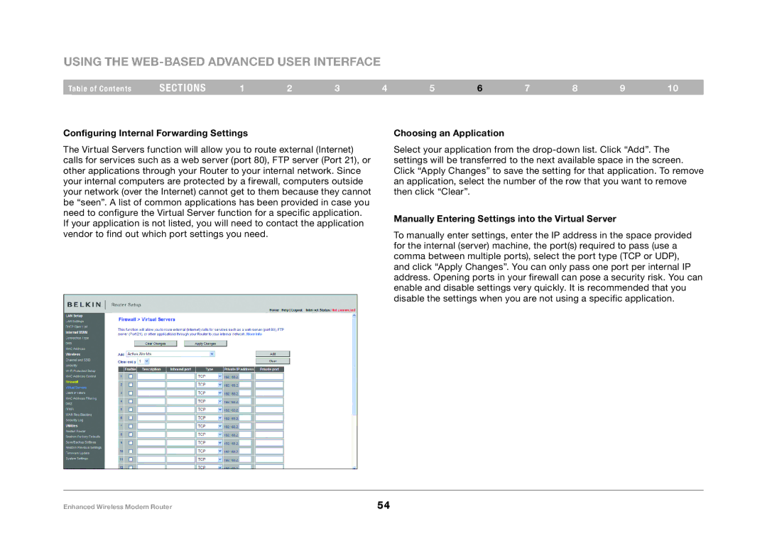 Belkin F6D4630-4 user manual Configuring Internal Forwarding Settings, Choosing an Application 