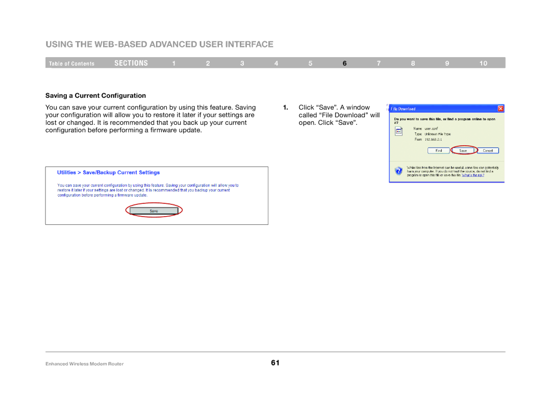 Belkin F6D4630-4 user manual Saving a Current Configuration 