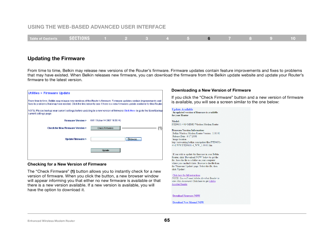 Belkin F6D4630-4 Updating the Firmware, Checking for a New Version of Firmware, Downloading a New Version of Firmware 