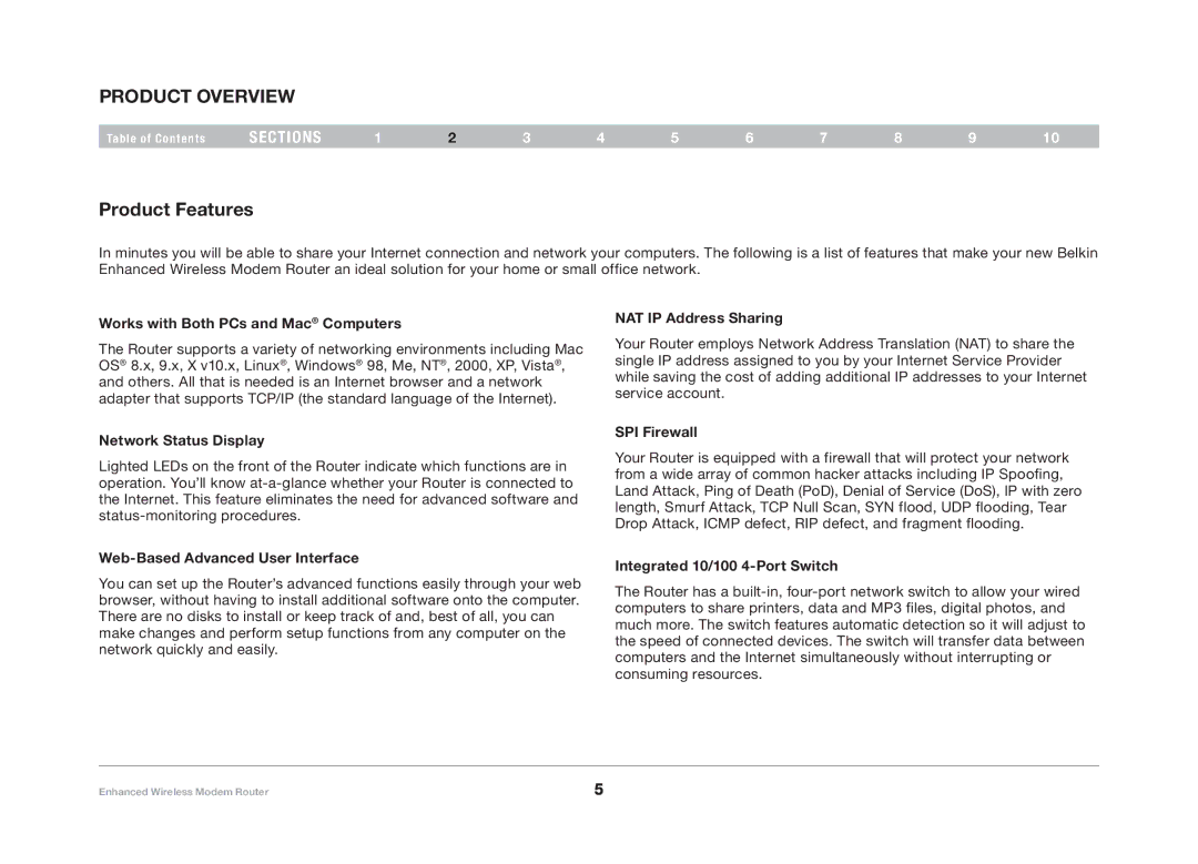 Belkin F6D4630-4 user manual Product Overview, Product Features 