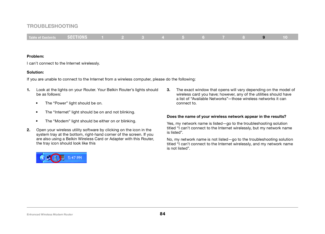 Belkin F6D4630-4 user manual Can’t connect to the Internet wirelessly 