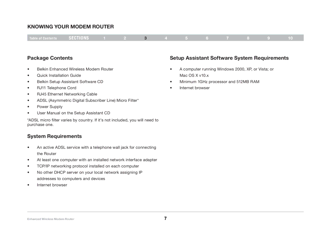 Belkin F6D4630-4 user manual Knowing your Modem Router, System Requirements 