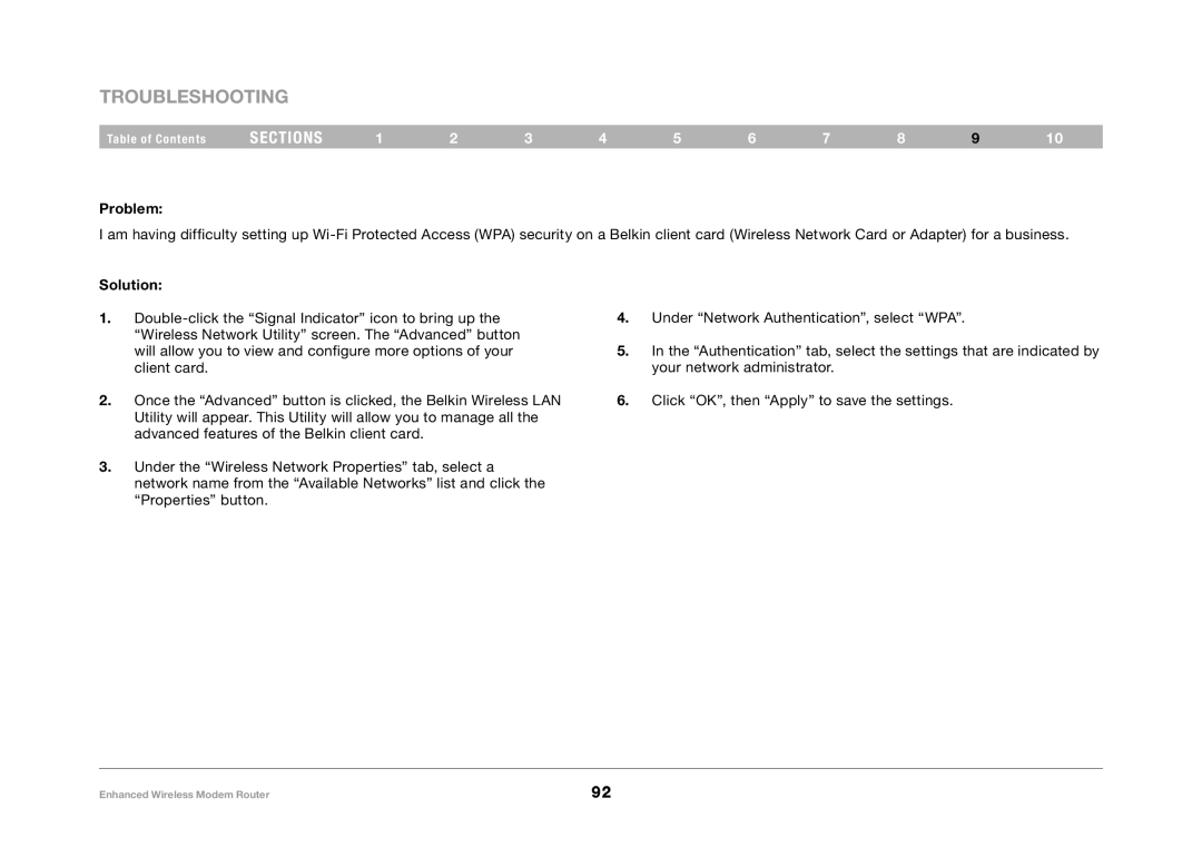 Belkin F6D4630-4 user manual Troubleshooting 