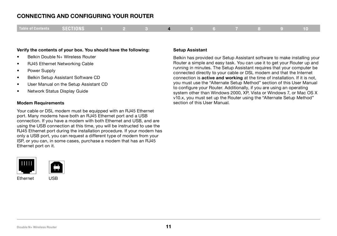 Belkin F6D6230XX4 user manual Connecting and Configuring your Router, Modem Requirements 