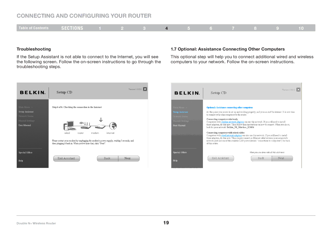 Belkin F6D6230XX4 user manual Troubleshooting, Optional Assistance Connecting Other Computers 