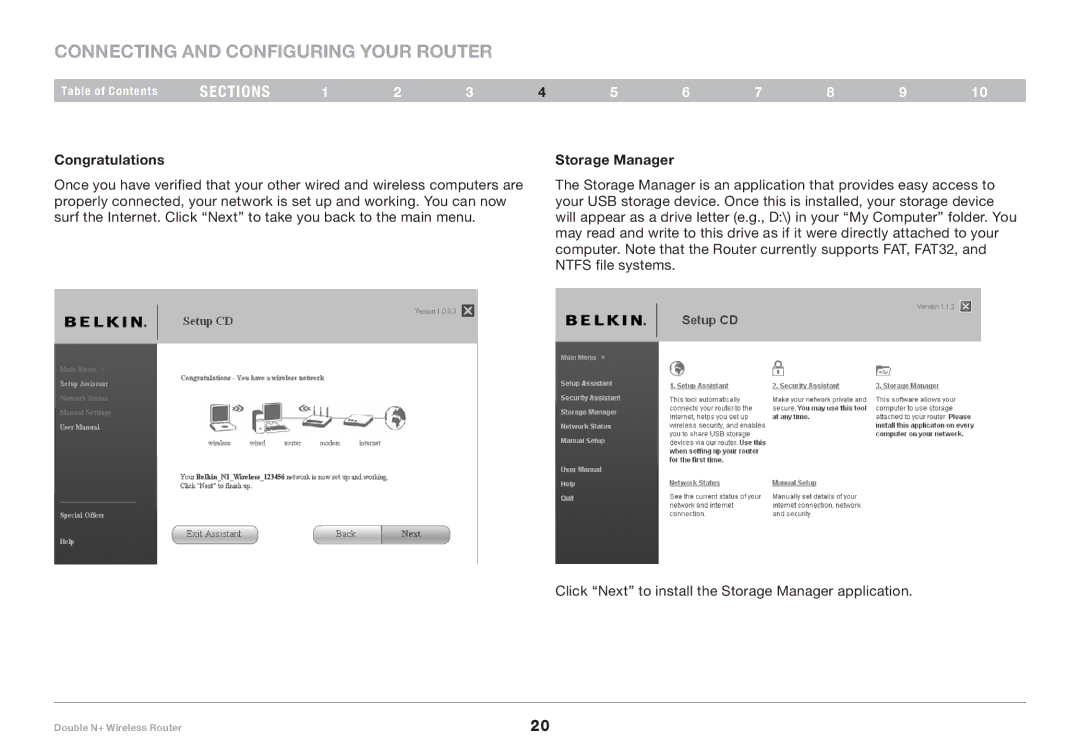 Belkin F6D6230XX4 user manual Congratulations Storage Manager 