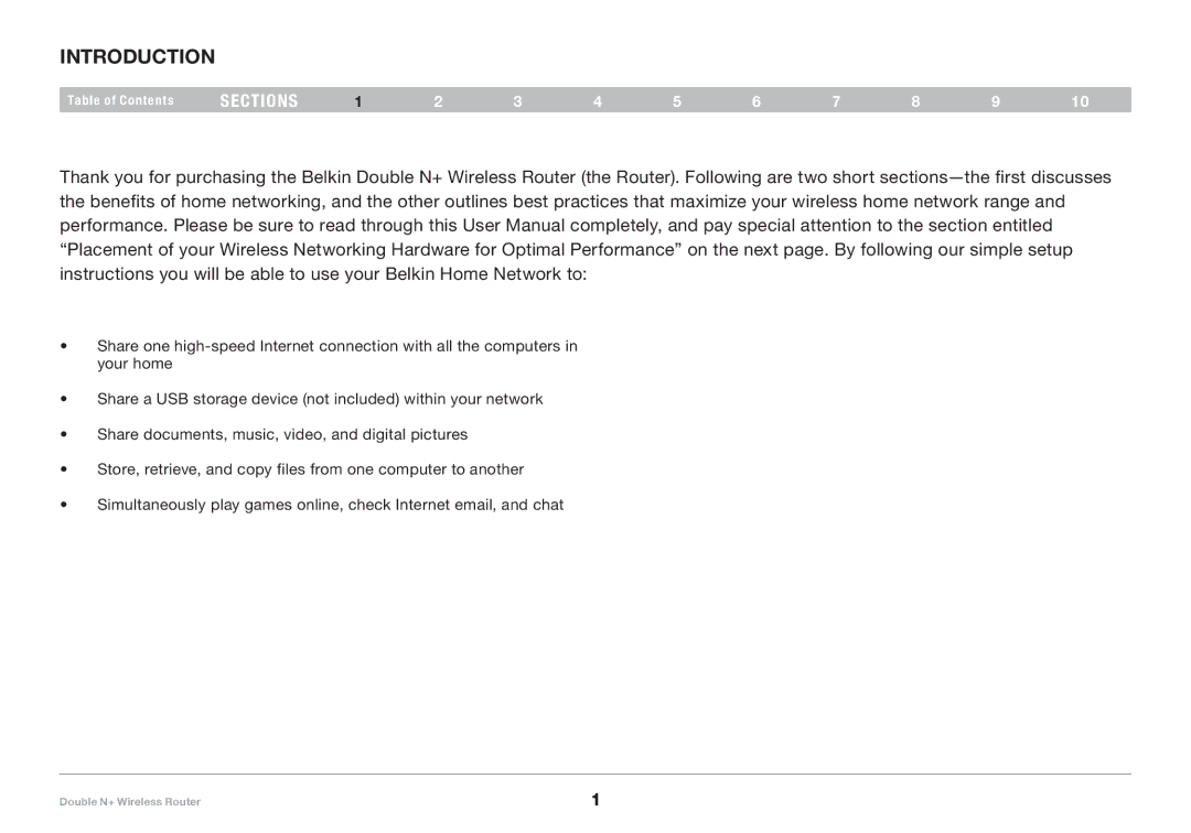 Belkin F6D6230XX4 user manual Introduction, Sections 