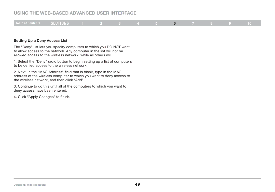 Belkin F6D6230XX4 user manual Using the Web-Based Advanced User Interface 