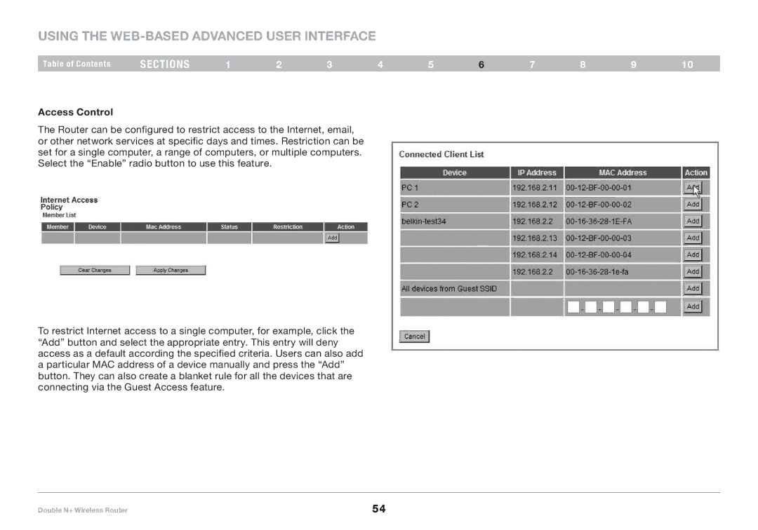 Belkin F6D6230XX4 user manual Access Control 