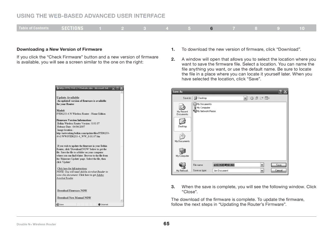 Belkin F6D6230XX4 user manual Downloading a New Version of Firmware 