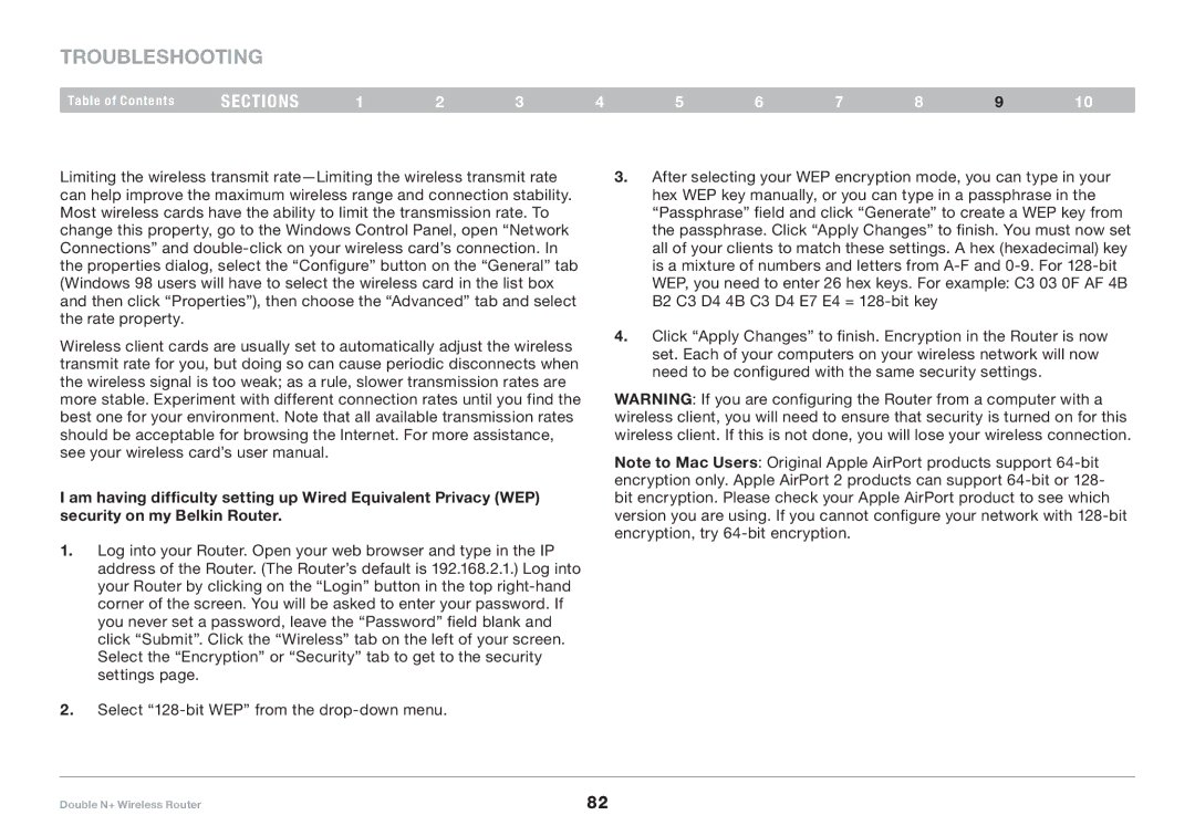 Belkin F6D6230XX4 user manual Troubleshooting 