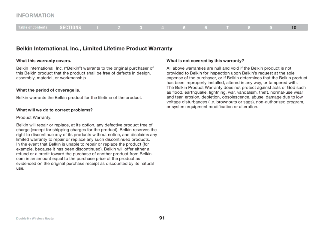 Belkin F6D6230XX4 What this warranty covers, What the period of coverage is, What will we do to correct problems? 