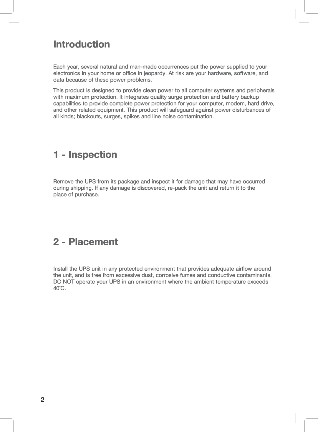 Belkin F6U600AU manual Introduction, Inspection, Placement 