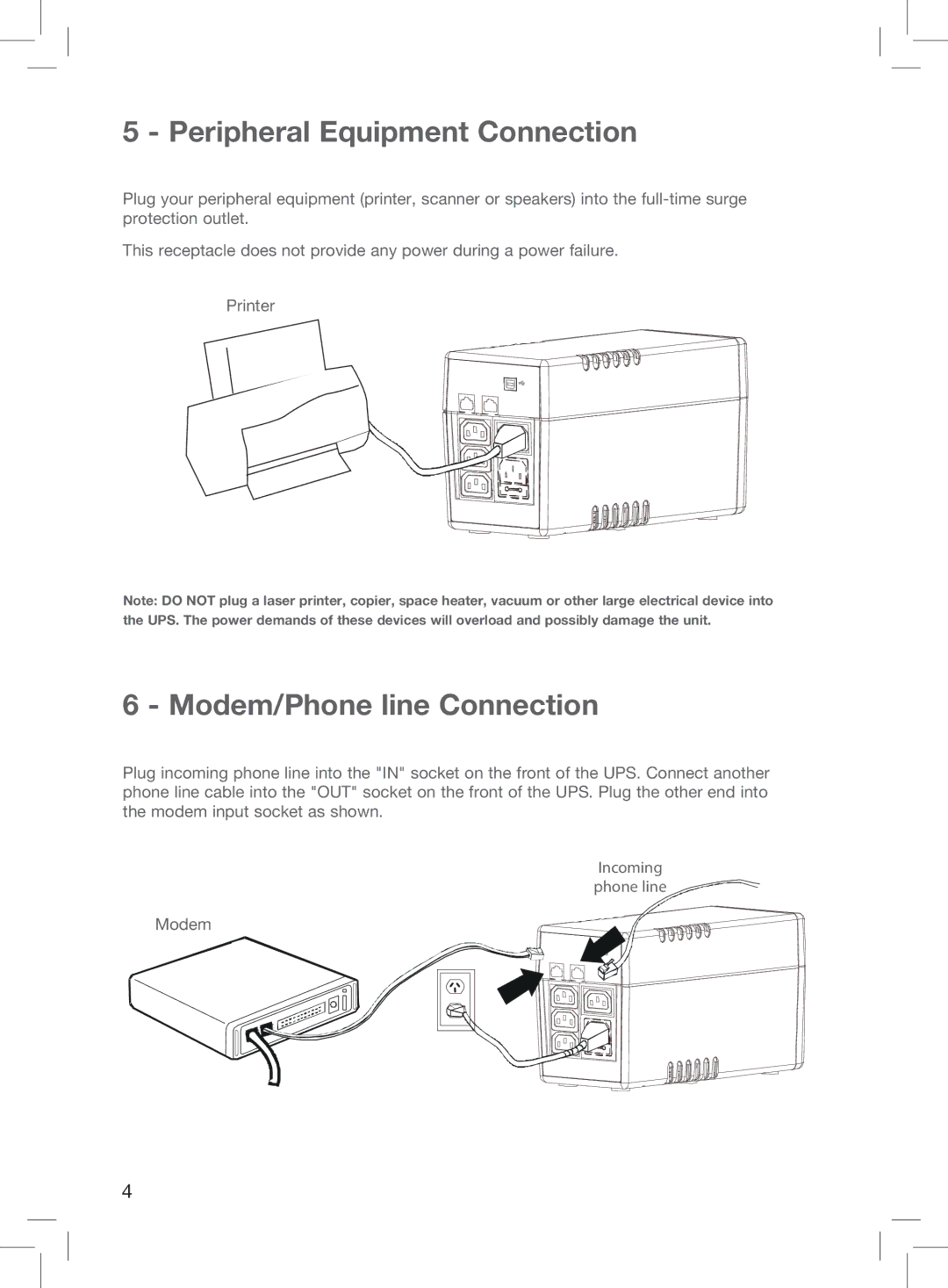 Belkin F6U600AU manual Peripheral Equipment Connection, Modem/Phone line Connection 