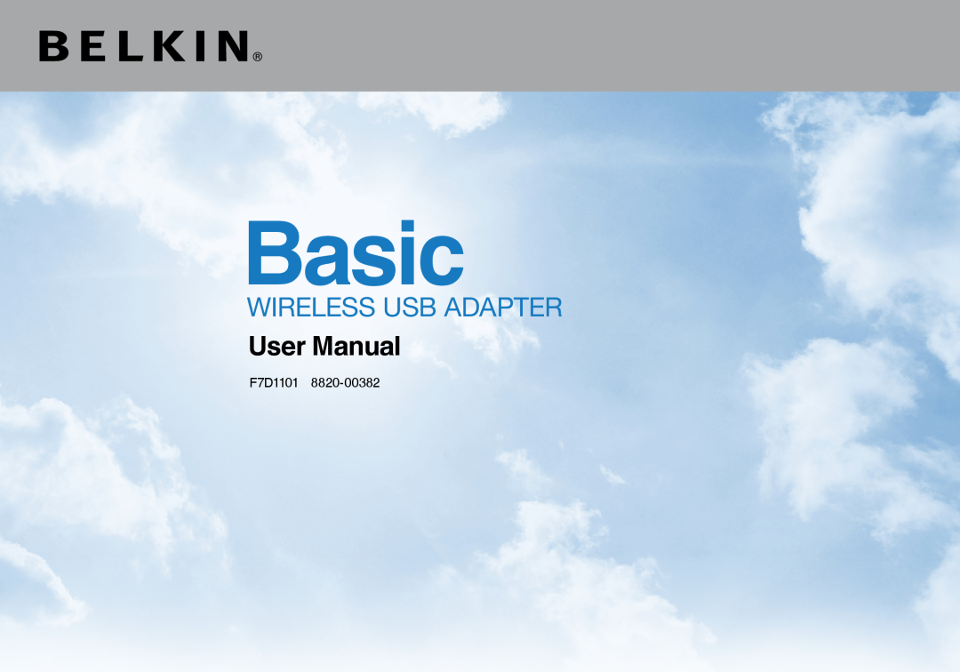 Belkin user manual Basic, Wireless USB Adapter, User Manual, F7D1101  